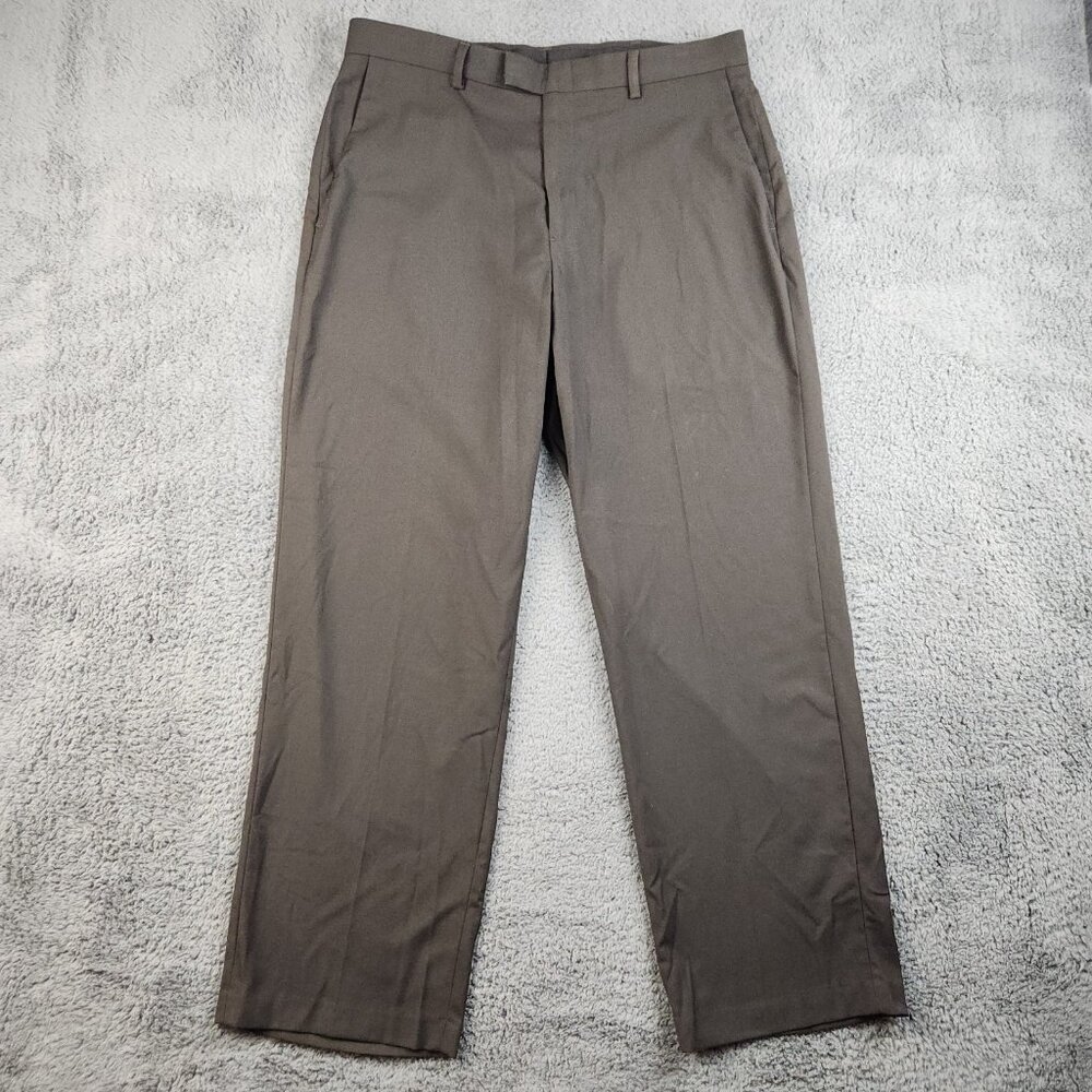 Haggar Men's 34x29 Dress Suit Pants Brown Flat Front‎ Slacks High Waist Trousers